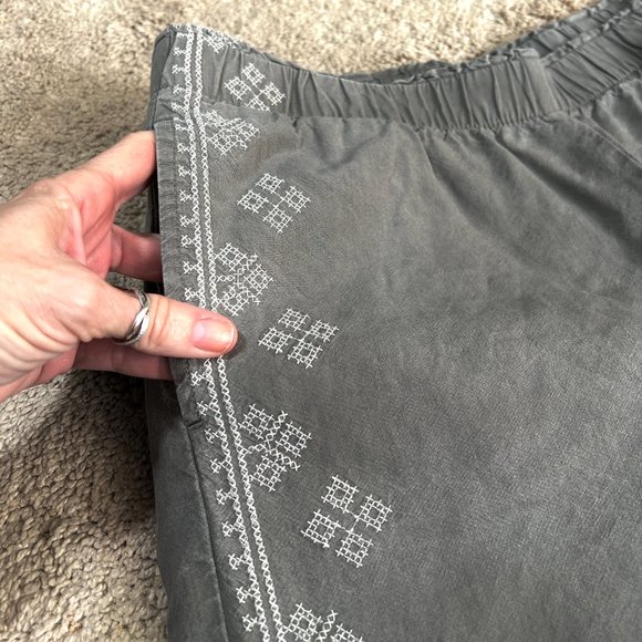 J Jill Pure Jill Pants Womens M Gray Cropped Wide Leg Embroidered Pull on Tencel - Picture 2 of 5